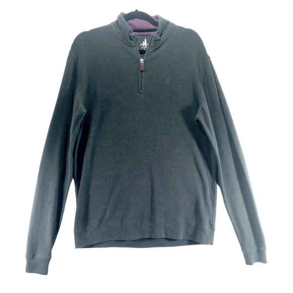 M Johnnie-O Sully Grey Pullover 1/4 Zip Sweater Purple Logo Accent Men's